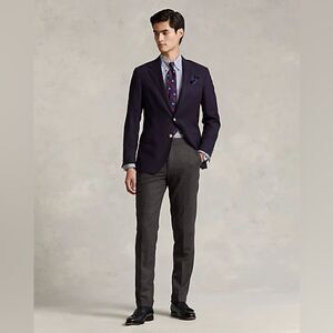 Polo Ralph Lauren The Iconic Doeskin Two-Button Blazer Navy Blue Gold Button 42S